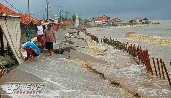 Banjir Rob Rendam Dan Robohkan Rumah Warga Di Pesisir Pantai Cemara Jaya Karawang