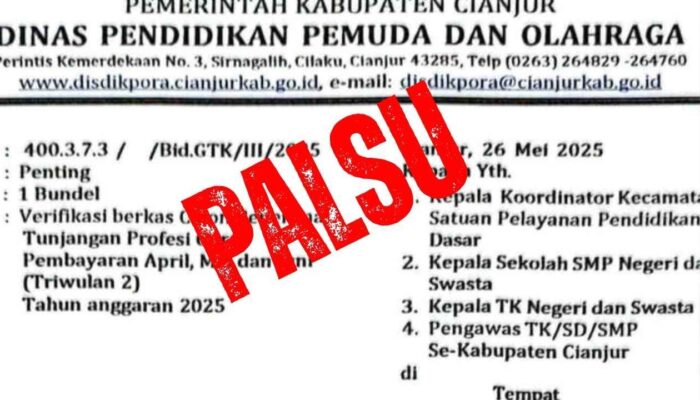 Beredar Surat Palsu Atas Nama Bidang GTK Disdikpora Cianjur