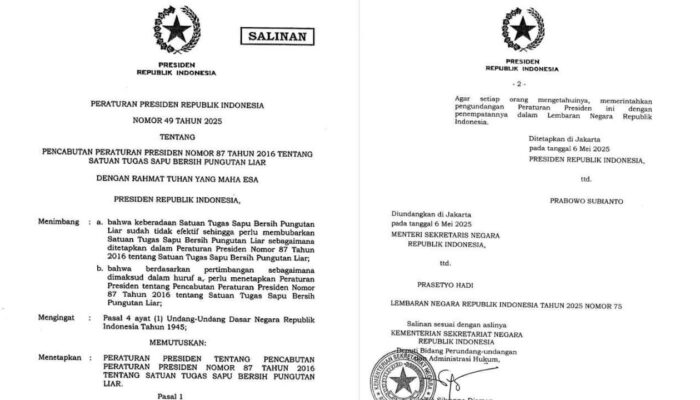 Legalitas dan Operasional Satgas Saber Pungli Resmi Dihentikan