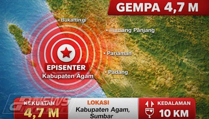 Gempa Magnitudo 4,7 Guncang Kabupaten Agam, Getaran Terasa hingga Bukittinggi dan Payakumbuh